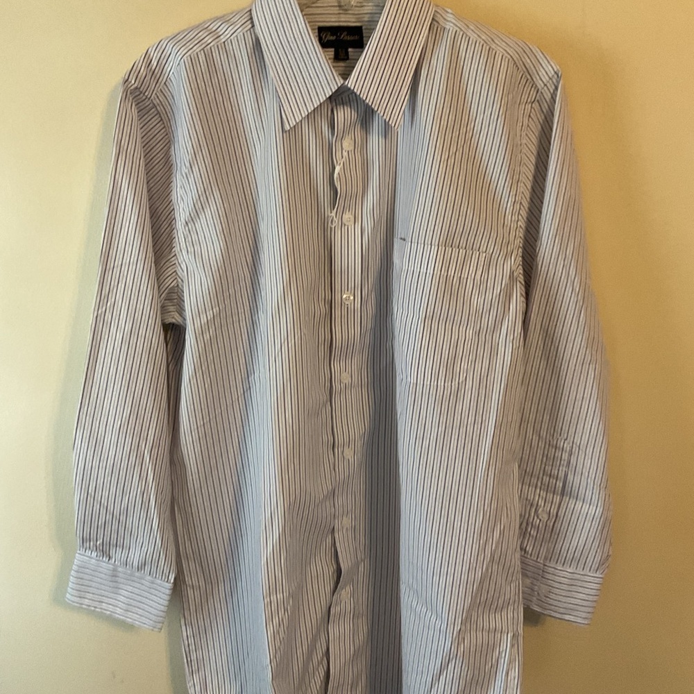 Gino Lussari Blue and White Striped Dress Shirt 15.5 Neck